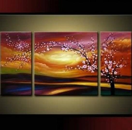 Flower Oil Painting, Plum Tree, Wall Art, Abstract Art, Canvas Painting, Large Oil Painting, Living Room Wall Art, Modern Art, 3 Piece Wall Art, Huge Art