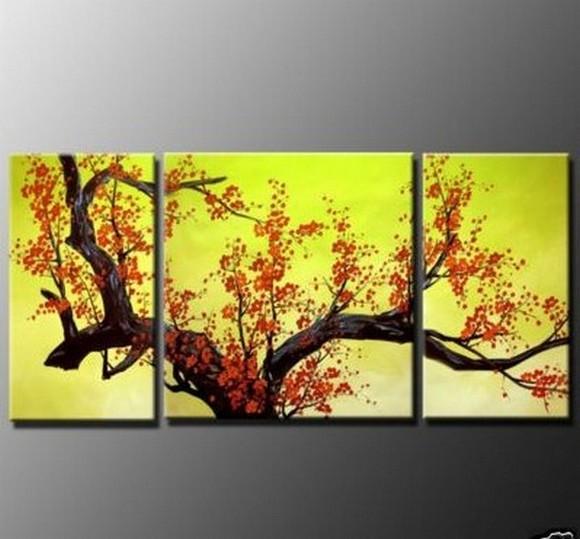Flower Painting, Plum Tree, Wall Art, Abstract Art, Canvas Painting, Large Oil Painting, Living Room Wall Art, Modern Art, 3 Piece Wall Art, Huge Art