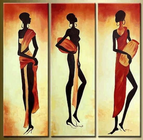 Canvas Painting, Wall Painting, African Woman Painting, Abstract Painting, Acrylic Art, 3 Piece Wall Art, Canvas Art