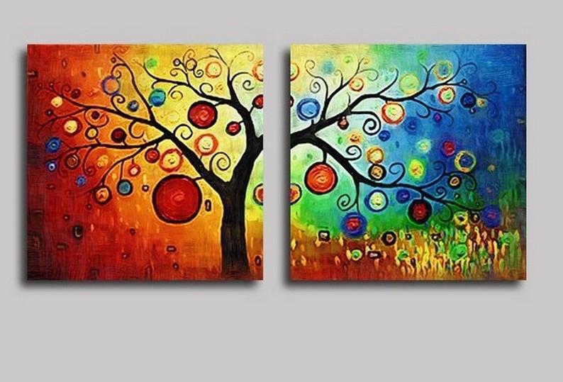 Heavy Texture Art, 3 Piece Abstract Art, Canvas Painting, Colorful Tree Painting, Abstract Painting, Tree of Life Painting