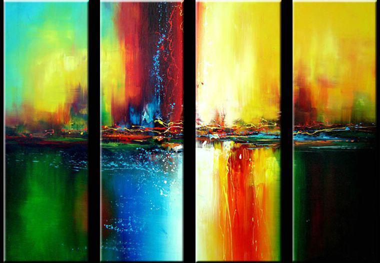 Abstract Wall Art Paintings, Ready to Hang Painting, Modern Wall Art Ideas for Dining Room, Large Canvas Paintings, 4 Piece Wall Art Paintings