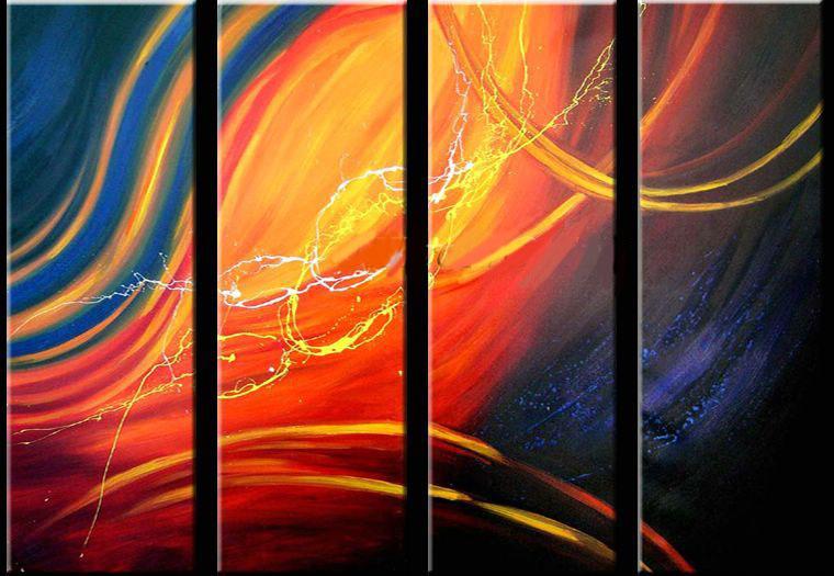 Colorful Lines Painting, Simple Modern Art, Abstract Wall Paintings, Modern Wall Art Paintings for Living Room, 4 Piece Wall Art Ideas