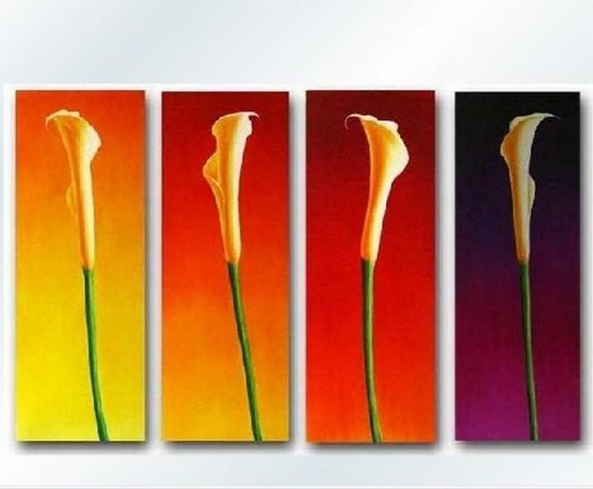 Flower Acrylic Art, Calla Lily Painting, Large Canvas Art for Bedroom, Flower Canvas Painting, 4 Piece Wall Art, Ready to Hang Paintings