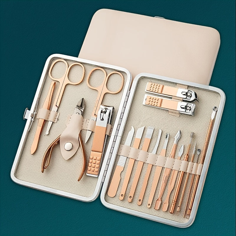 Rose Golden Stainless Steel Nail Clipper Set Grooming Tool Set With Case Manicure Art Tool