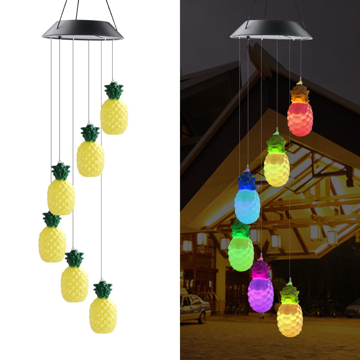 GANGES SA Solar Color Changing Wind Chime Hanging Lamp, Pineapples, Led Wind Chime Light, Festive Decoration For Courtyard, Garden And Patio
