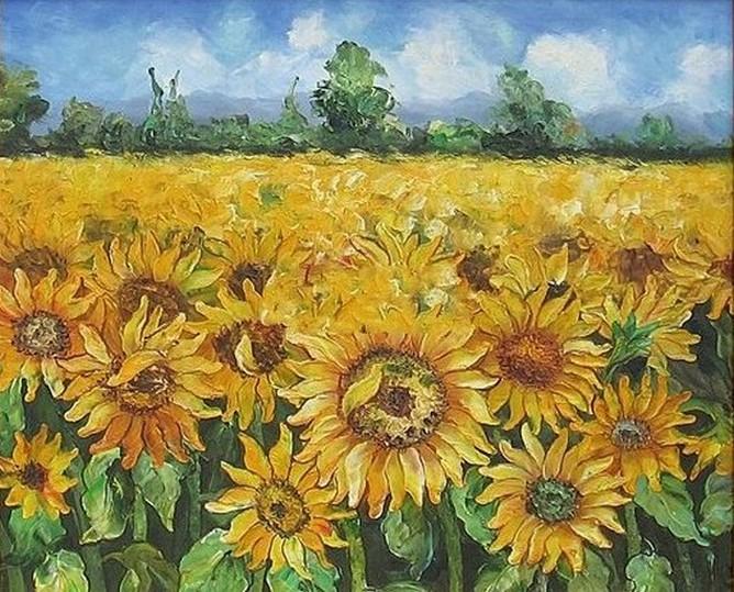 Flower Field, Canvas Painting, Landscape Painting, Wall Art, Large Painting, Living Room Wall Art, Sunflower Painting, Oil Painting, Canvas Art, Autumn Art
