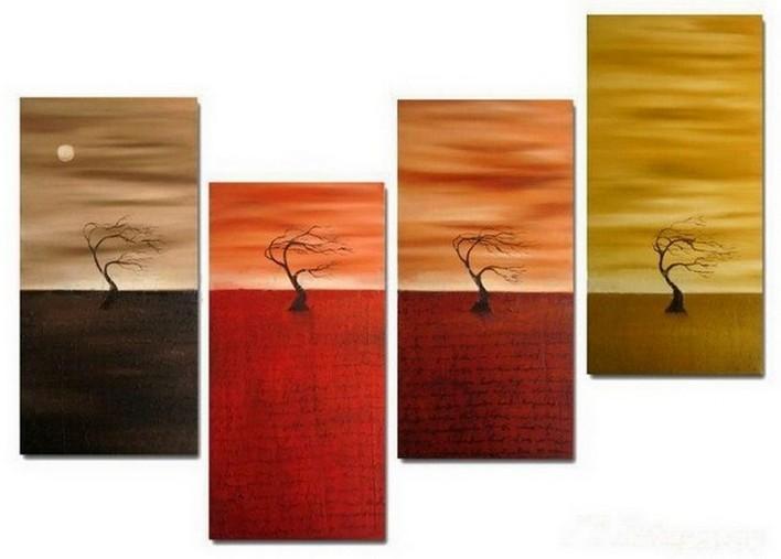Sunset Tree Painting, Abstract Painting, Tree of Life Painting, 4 Panel Art Painting, Abstract Art, Living Room Wall Art