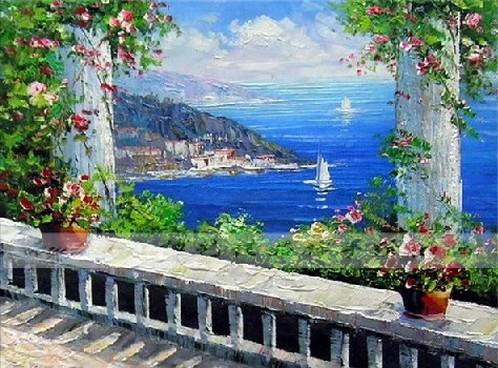 Canvas Painting, Landscape Painting, Wall Art, Canvas Painting, Large Painting, Bedroom Wall Art, Oil Painting, Canvas Art, Sailing Boat at Sea, Italy Summer Resort