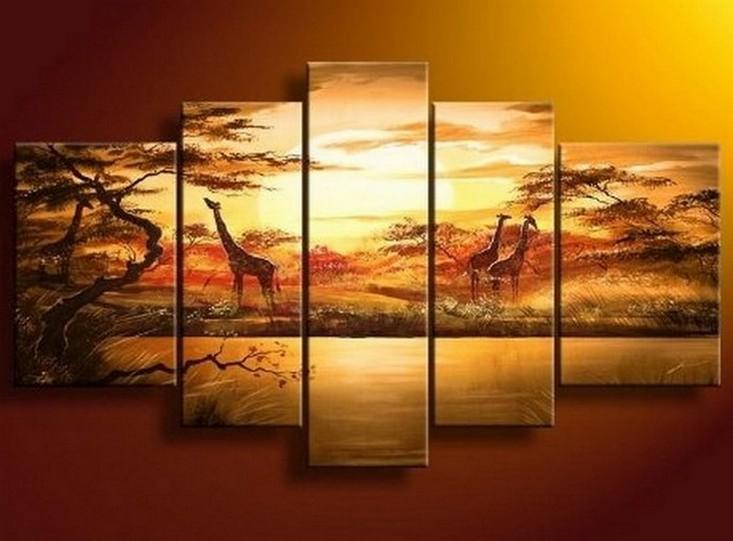 African Painting, Sunset Painting, Canvas Painting, Wall Art, Large Art, Abstract Painting, Living Room Art, 5 Piece Wall Art