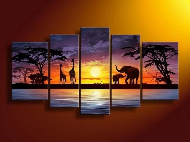 African Painting, Sunset Painting, Abstract Art, Canvas Painting, Wall Art, Large Art, Abstract Painting, Living Room Art, 5 Piece Wall Art, Living Room Wall Painting