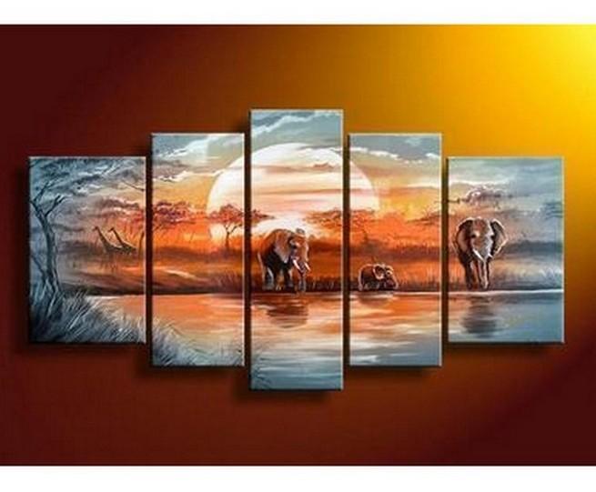 Elephant Painting, African Painting, Abstract Art, Canvas Painting, Wall Art, Large Art, Abstract Painting, Living Room Art, 5 Piece Wall Art