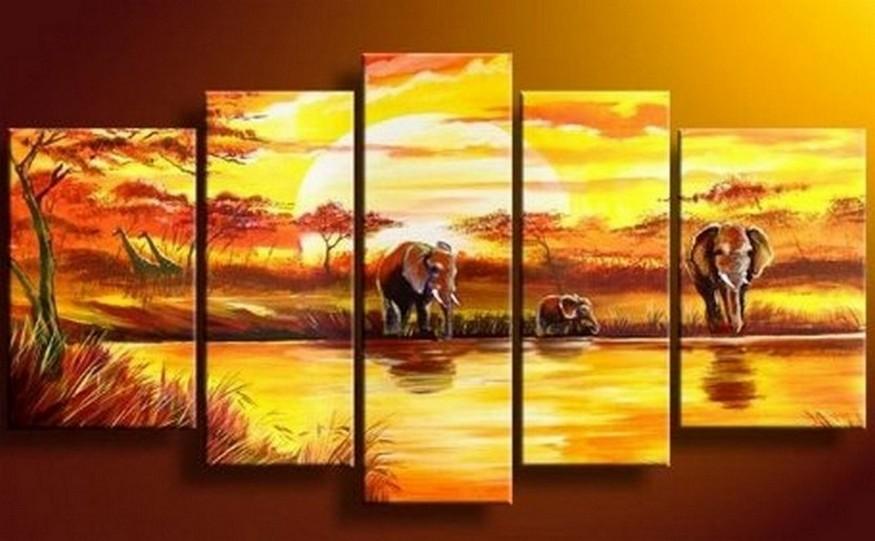 Elephant Painting, African Painting, Abstract Wall Art, Canvas Painting, Wall Art, Large Art, Abstract Painting, Living Room Art, 5 Piece Wall Art