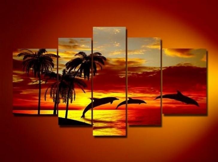 Hawaii Sunset Painting, Abstract Art, Canvas Painting, Wall Art, Large Art, Abstract Painting, Living Room Art, 5 Piece Wall Art, Landscape Painting