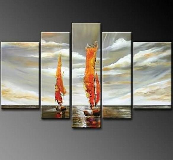 Sailing Boat art Sea, Abstract Art, Canvas Painting, Wall Art, Large Art, Abstract Painting, Living Room Art, 5 Piece Wall Art, Landscape Painting