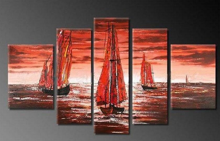 Sailing Boat art Sea, Sunset Art, Abstract Art, Wall Art, Large Art, Abstract Painting, 5 Piece Wall Art, Landscape Painting
