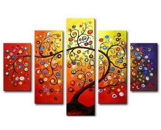 Color Tree Painting, Heavy Texture Art, Tree of Life Painting, Living Room Canvas Painting, 5 Piece Canvas Art, Large Painting on Canvas