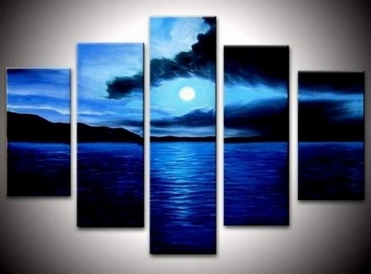 Large Canvas Art, Abstract Art, Canvas Painting, Abstract Painting, Bedroom Art Decor, 5 Piece Art, Canvas Art Painting, Moon Rising from Sea, Ready to Hang