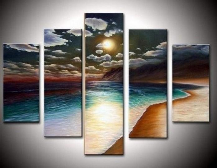 Moon Rising from Sea, Ready to Hang, Large Abstract Art, Abstract Wall Art, Canvas Painting, Abstract Painting, Bedroom Art, 5 Piece Art, Canvas Art Painting