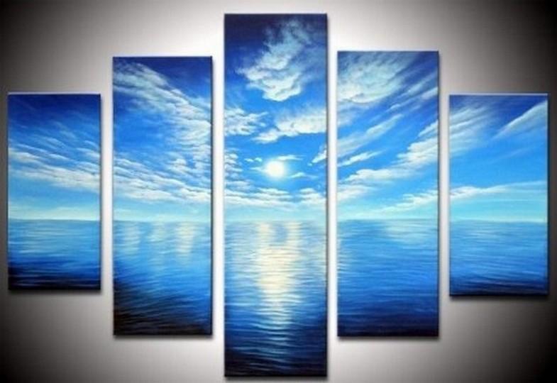 Moon Rising from Sea, Ready to Hang, Large Abstract Art, Abstract Wall Art, Bedroom Art, 5 Piece Art, Canvas Painting