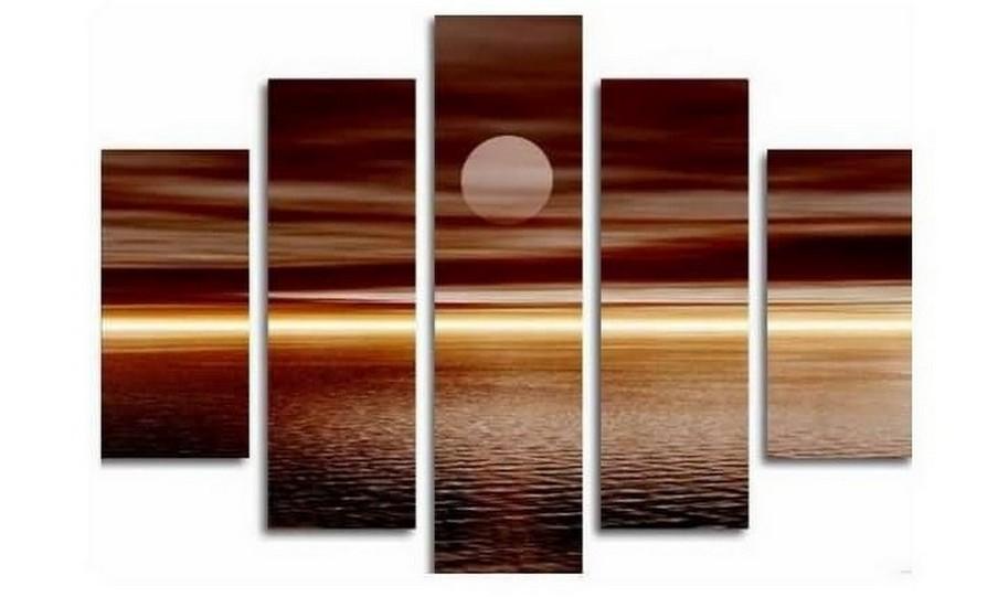 Large Canvas Art, 5 Panel Wall Art, Canvas Art Painting, Moon Rising from Sea, Ready to Hang