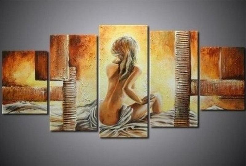 5 Piece Abstract Painting, Bedroom Wall Art Paintings, Girl After Bath, Modern Acrylic Paintings, Large Painting for Sale