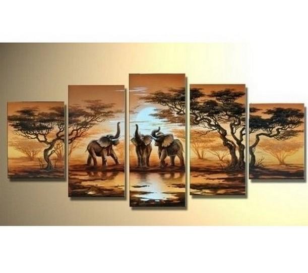 Large Canvas Art, Abstract Art, African Elephant Art, Canvas Painting, Abstract Painting, Living Room Art painting, 5 Piece Art, Modern Art