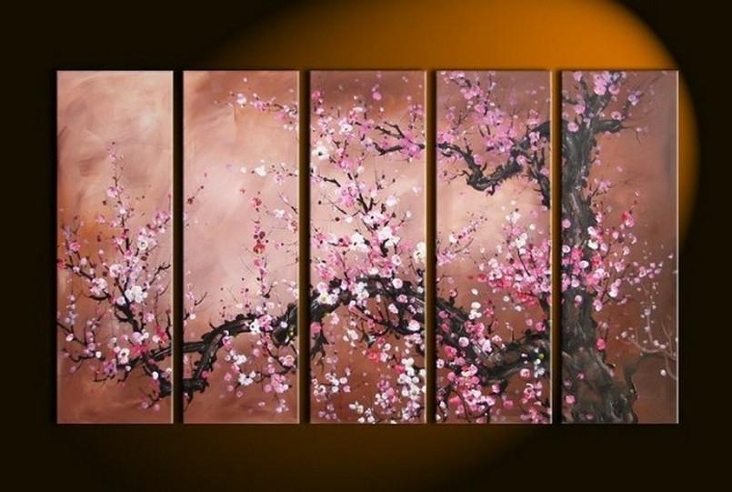 Plum Tree Painting, Large Canvas Art, Abstract Art, Flower Art, Canvas Painting, Abstract Painting, 5 Piece Wall Art, Huge Painting, Acrylic Art, Ready to Hang