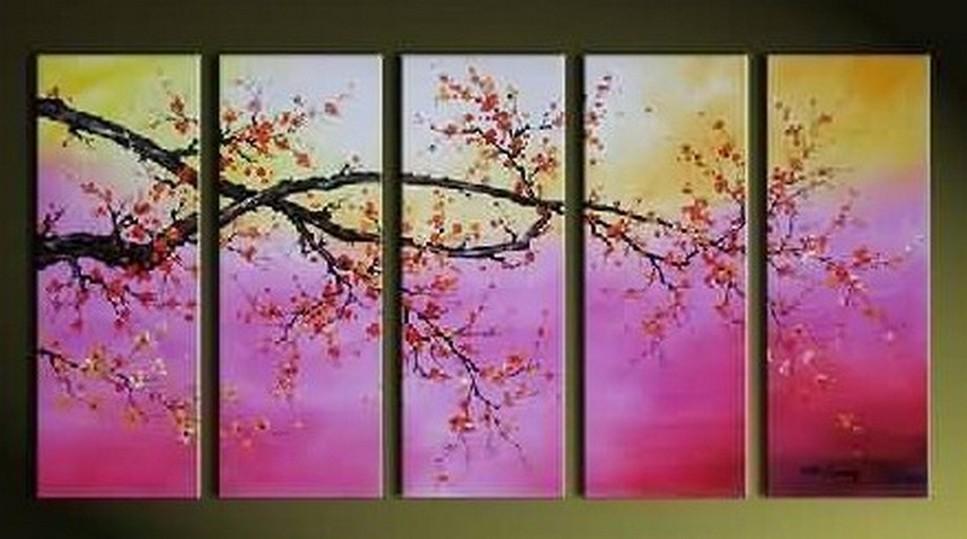 Flower Art, Canvas Painting, Plum Tree Painting, Large Canvas Art, Abstract Art, Abstract Painting, 5 Piece Wall Art, Huge Painting, Acrylic Art, Ready to Hang