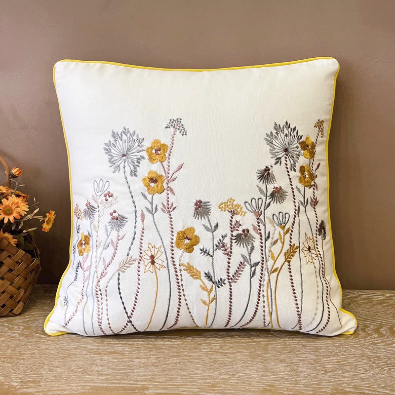 Simple Decorative Throw Pillows for Couch, Spring Flower Decorative Throw Pillows, Embroider Flower Cotton Pillow Covers, Farmhouse Sofa Decorative Pillows