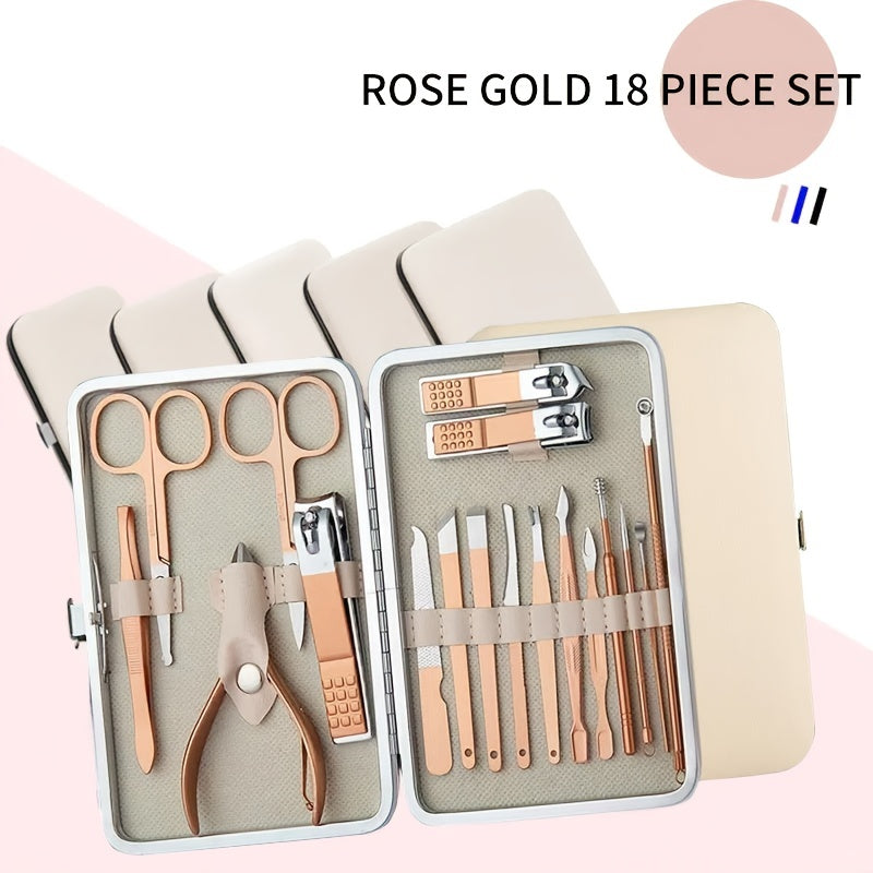 Rose Golden Stainless Steel Nail Clipper Set Grooming Tool Set With Case Manicure Art Tool