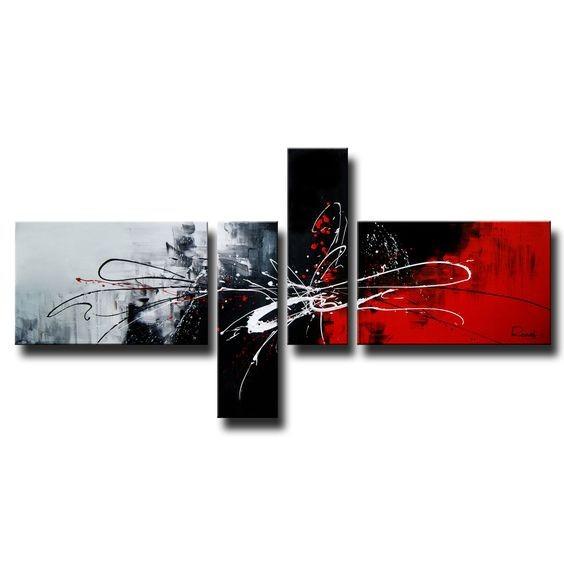 4 Piece Canvas Art Paintings, Huge Painting Above Couch, Abstract Paintings for Living Room, Black and Red Canvas Painting, Buy Art Online