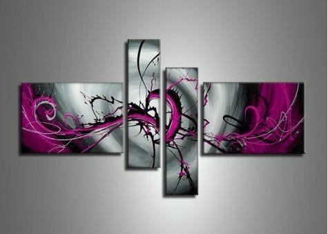 Black and Purple Canvas Wall Art, Abstract Painting for Bedroom, Buy Art Online, Acrylic Art, 4 Piece Wall Art Paintings