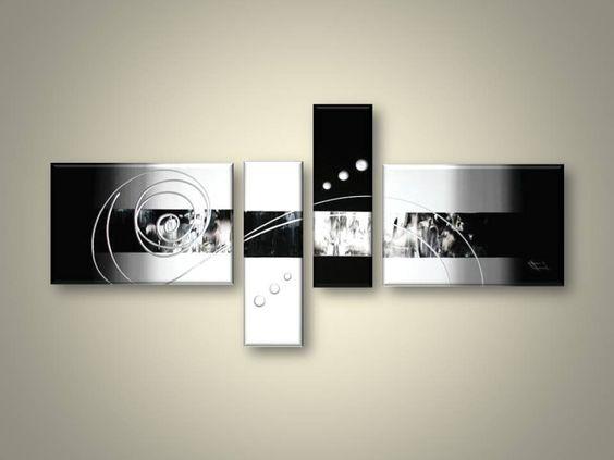 Abstract Acrylic Art, 4 Piece Canvas Art Paintings, Black and White Canvas Wall Art Paintings, Abstract Oil Painting, Modern Wall Art Ideas for Living Room
