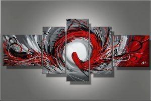 Abstract Art, Red Lines Canvas Painting, Huge Wall Art, Large Art Painting, 5 Panel Canvas Set