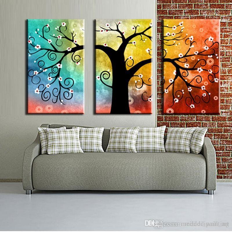 3 Piece Canvas Painting, Tree of Life Painting, Hand Painted Wall Art, Acrylic Painting for Bedroom, Group Paintings for Sale