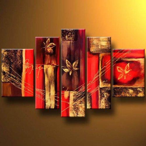 Abstract Flower Painting, Red Canvas Painting, Extra Large Wall Art, Acrylic Art, 5 Panel Painting Set
