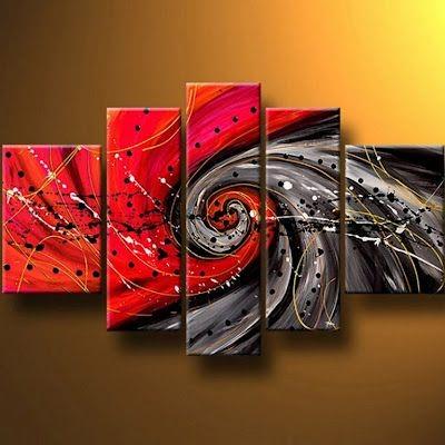 Abstract Painting on Canvas, Red Canvas Painting, Modern Wall Art Paintings, Extra Large Painting for Living Room, 5 Panel Wall Painting
