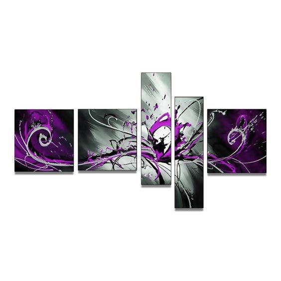 Hand Painted Art, Group Painting, Purple and Black Abstract Art, 5 Piece Wall Painting, Large Wall Art, Abstract Painting, Huge Wall Art, Acrylic Art