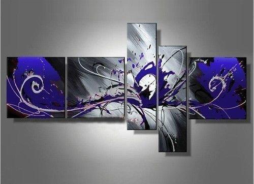 Large Wall Art, Blue and Black Abstract Painting, Huge Wall Art, Acrylic Art, Abstract Art, 5 Piece Wall Painting, Group Painting, Canvas Painting