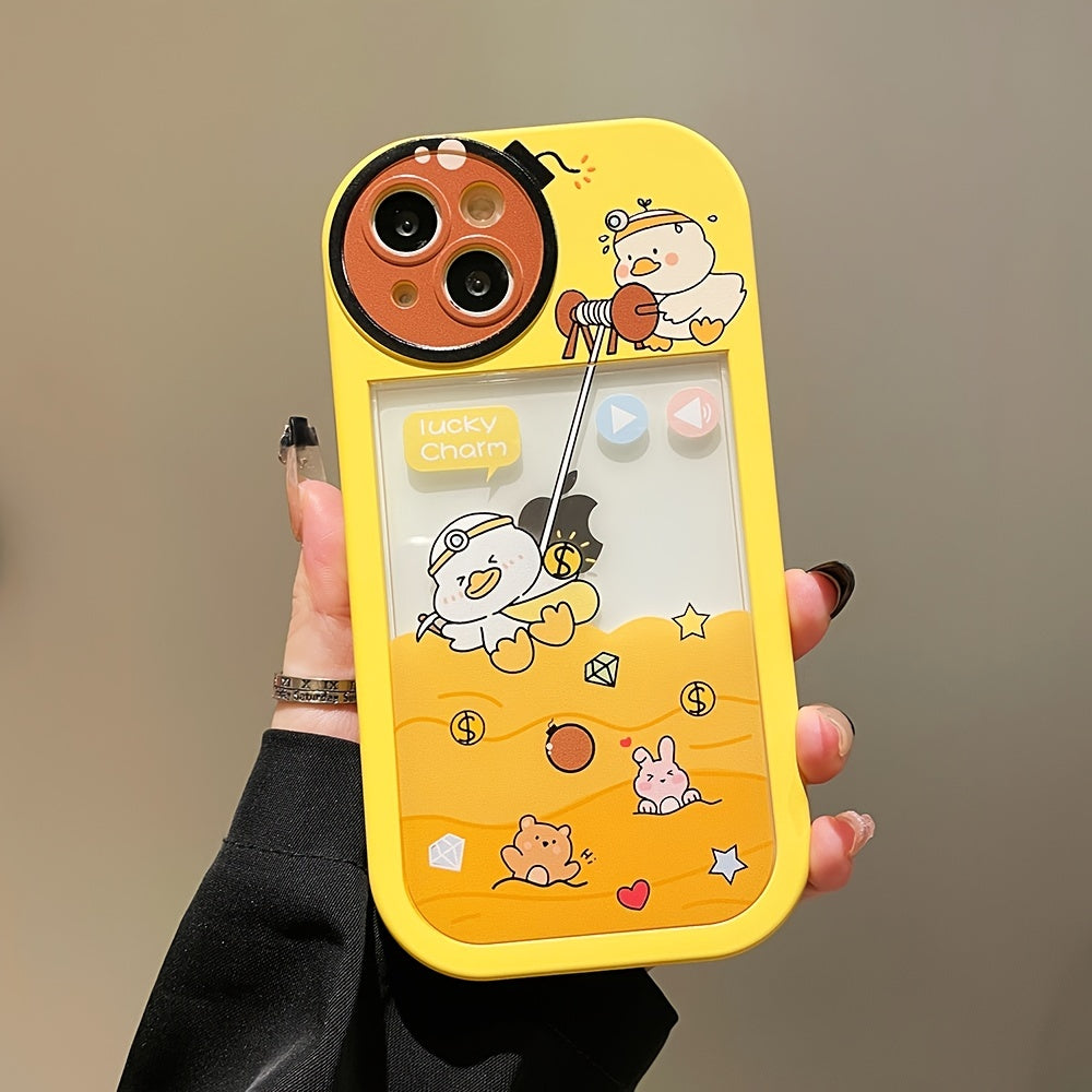Yellow Cute Miner Duck Pattern, Camera Big Eyes Design Mobile Phone Case