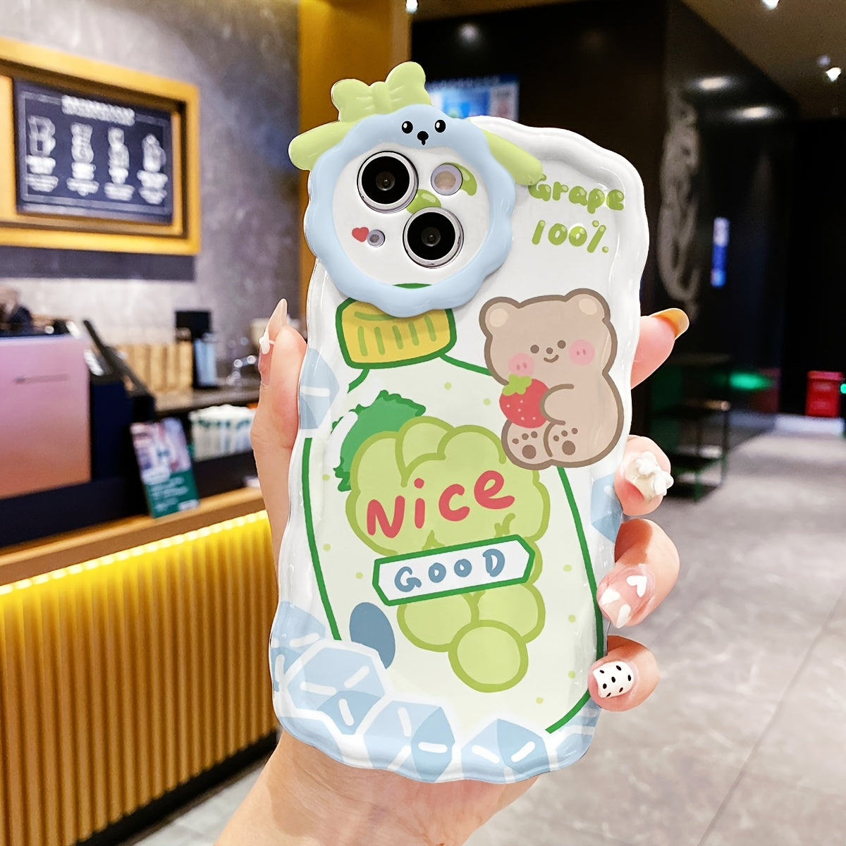 Cute Cartoon Phone Case With Bear And Grapes For,iPhone14/14Plus/14Pro/14ProMax ,iPhone13/13Mini/13Pro/13ProMax ,iPhone12/12Mini/12Pro/12ProMax, ,iPhone11/11Pro/11Pro Max ,iPhoneX/XS/XSMax ,iPhone8/8Plus/7/7Plus