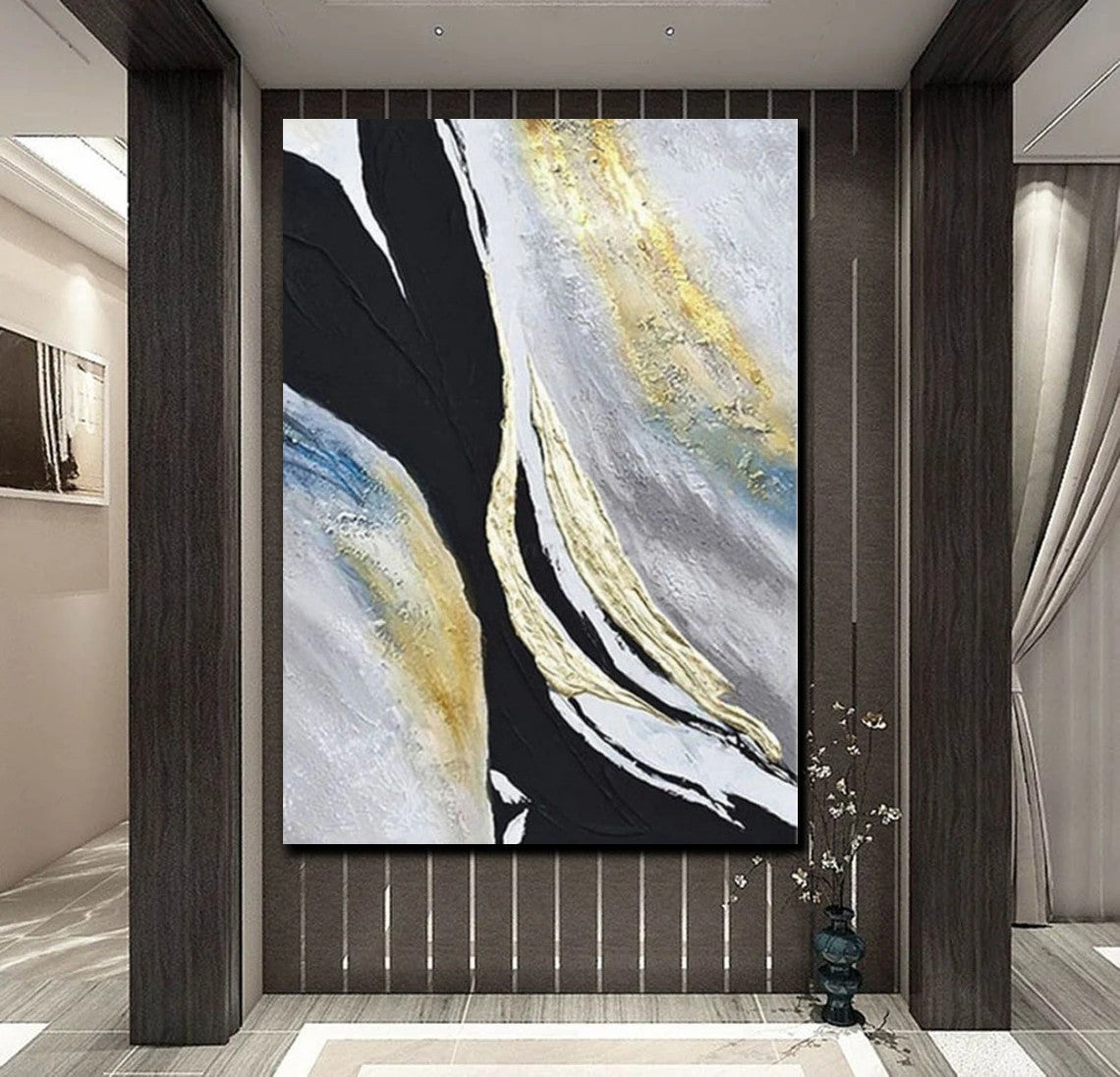 Black Abstract Acrylic Paintings, Large Paintings for Bedroom, Simple Modern Art, Modern Wall Art Ideas, Contemporary Canvas Paintings