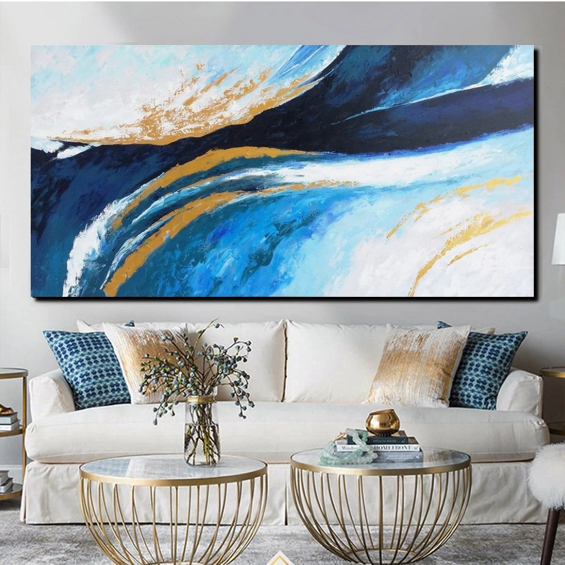 Living Room Wall Art Paintings, Blue Acrylic Abstract Painting Behind Couch, Large Painting on Canvas, Buy Paintings Online, Acrylic Painting for Sale