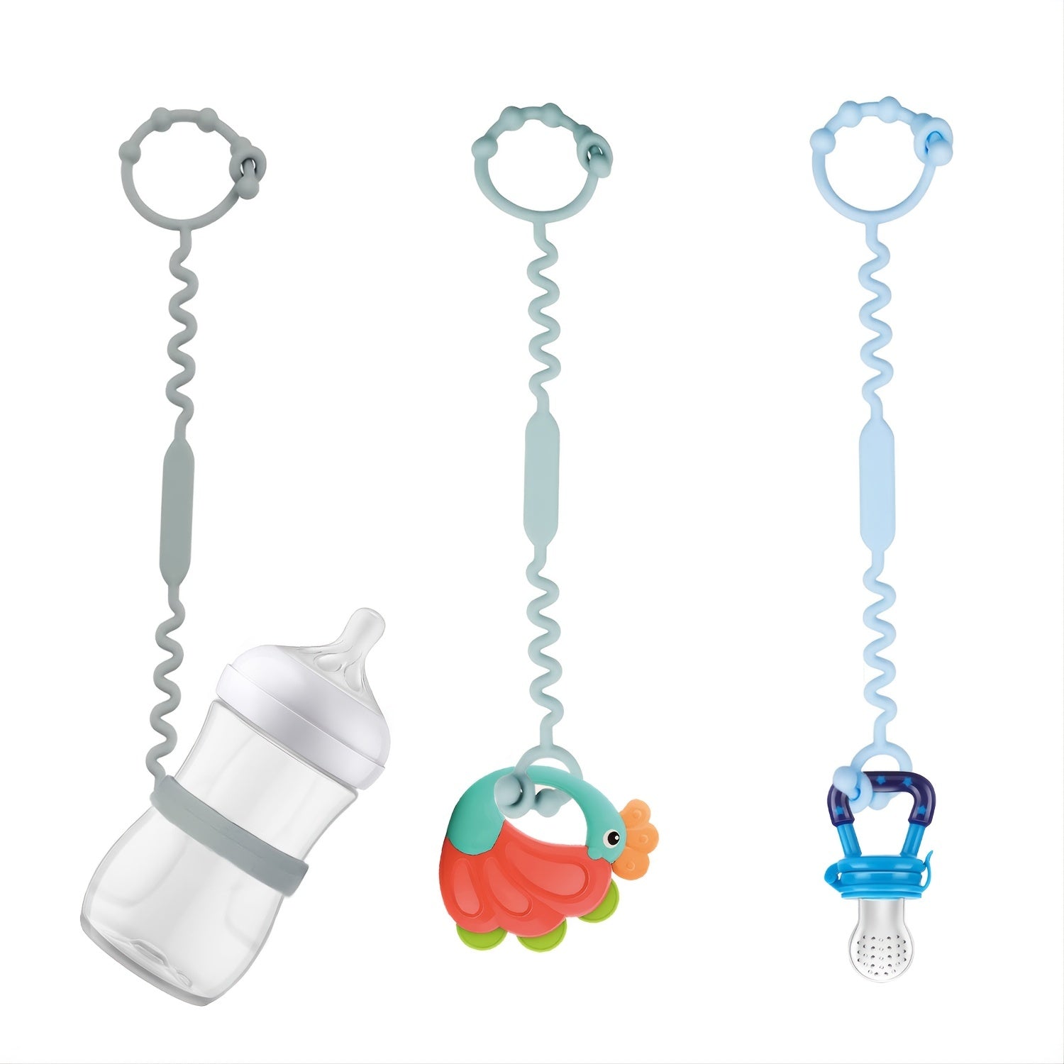 3pcs Silicone Adjustable Stroller Straps, Toy Safety Straps For Baby, Baby Teether Toys And Sippy Cup Holder Straps For Strollers, High Chair, Car Seat, BPA Free