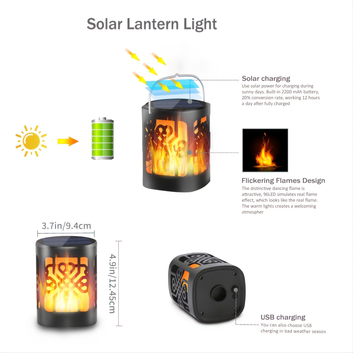 Solar Hanging Lanterns Outdoor Solar Powered Flickering Flame