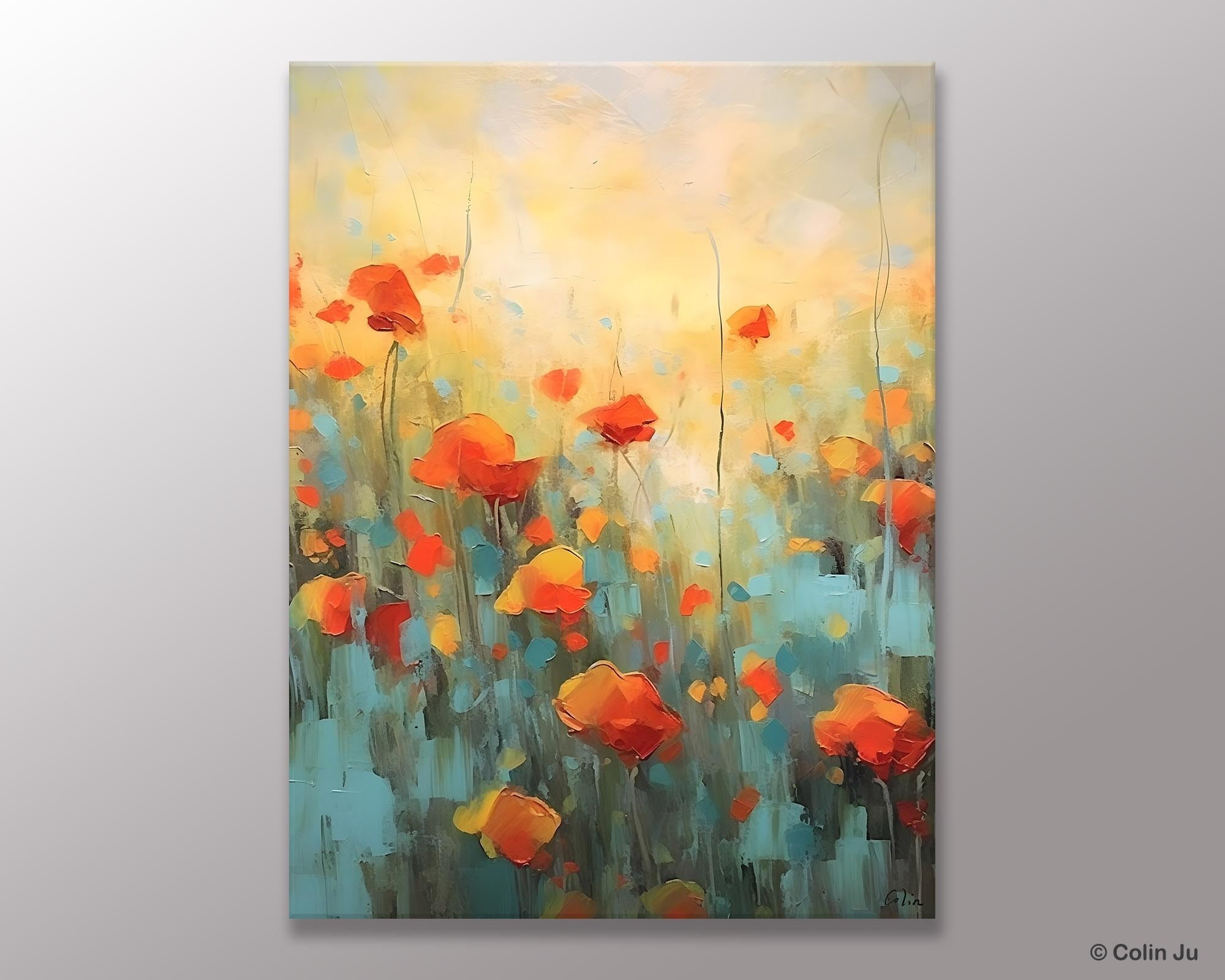 Canvas Painting Flower, Original Paintings on Canvas, Abstract Flower Painting, Flower Acrylic Painting, Modern Acrylic Paintings for Bedroom
