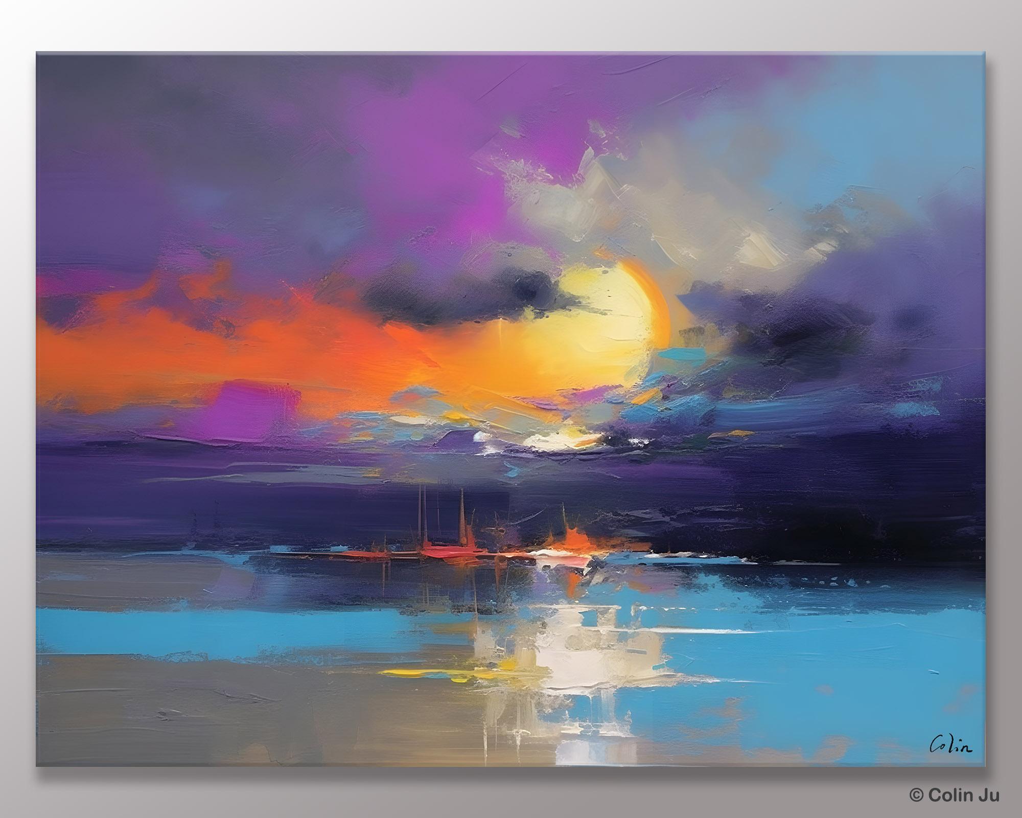 Abstract Landscape Painting, Sunset Painting, Large Landscape Painting for Living Room, Bedroom Wall Art Ideas, Modern Paintings for Dining Room