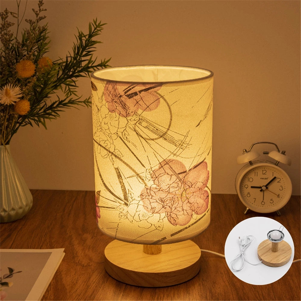 1pc LED Lotus Eye-Protection Desk Lamp, With Solid Wood Base And USB Plug, Simple Nordic Bedroom Desk Lamp