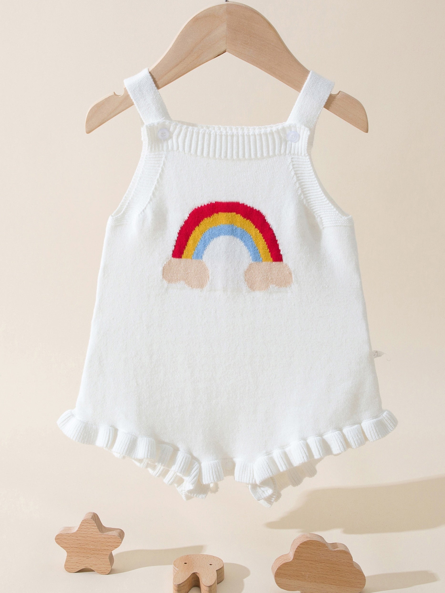 Baby Girls Rainbow Print Romper, Knit Sleeveless Bodysuit Onesie Baby Clothes