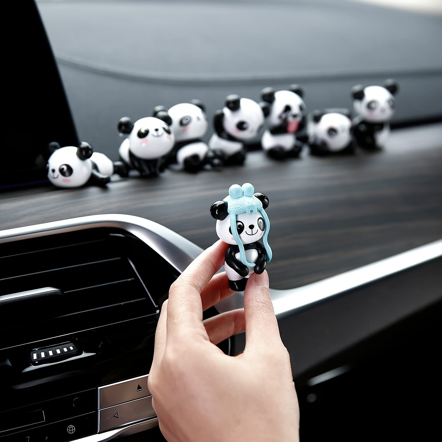 8pcs Cute Panda Car Ornaments, Car Interior Mini Panda Doll Decoration Car Dashboard Ornaments Car Decoration Accessaries
